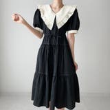 ブラック | 配色デカ襟半袖ワンピース | Ulysses