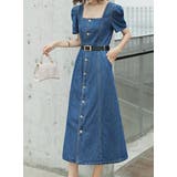 ブルー | ベルト付き半袖デニムワンピース | Ulysses