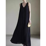 ブラック | 袖なしVネックプリーツワンピース | Ulysses