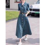 ブルー | ベルト付き半袖デニムワンピース | Ulysses