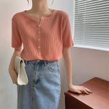 オレンジ | シングルブレスト半袖ニットトップス | Ulysses