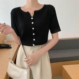 ブラック | シングルブレスト半袖ニットトップス | Ulysses