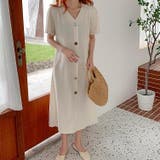 ベージュ | 半袖Vネックシングルブレストワンピース | Ulysses