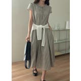 ベージュ | フリル半袖チェック柄ワンピース | Ulysses