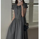 ブラック | フリル半袖チェック柄ワンピース | Ulysses