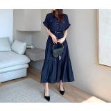 ダークブルー | ベルト付き半袖ロングワンピース | Ulysses