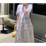 ホワイト | リボン切り替えチェック柄半袖ワンピース | Ulysses