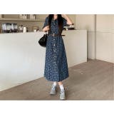 ベルト付きジャカード半袖シングルブレストデニムワンピース | Ulysses | 詳細画像1 