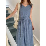 ブルー | リボン袖なしチェック柄ワンピース | Ulysses