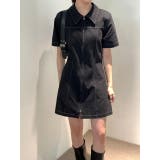 ブラック | ボタンダウン半袖ショートワンピース | Ulysses
