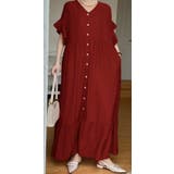 レッド | Vネックシングルブレストポケット付きワンピース | Ulysses