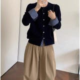 ネイビー | 切り替えチェック柄カーディガン | Ulysses