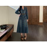 ブルー | ベルト付きシングルブレストデニム長袖ワンピース | Ulysses