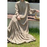 カーキ | リボンスタンドカラー長袖ワンピース | Ulysses