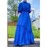 ブルー | リボンスタンドカラー長袖ワンピース | Ulysses