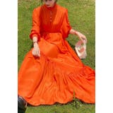 オレンジ | リボンスタンドカラー長袖ワンピース | Ulysses