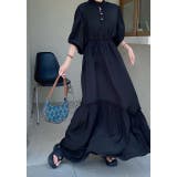 ブラック | リボンスタンドカラー長袖ワンピース | Ulysses