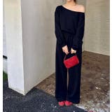 ブラック | スウェットオフショルダートップスワイドパンツセットアップ | Ulysses