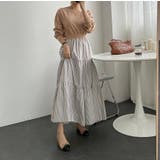 ベージュ | スウェット切り替えストライプワンピース | Ulysses