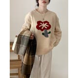 ベージュ | 配色フラワーセーター | Ulysses