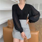 ブラック | ニット切り替えショートトップス | Ulysses