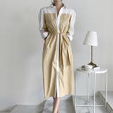 ベージュ | リボン配色シャツワンピース | Ulysses