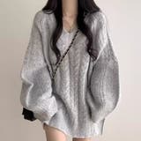 ライトグレー | ツイストパターンVネックセーター | Ulysses