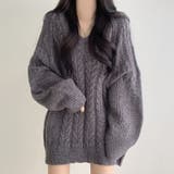 ダークグレー | ツイストパターンVネックセーター | Ulysses