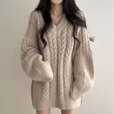 ベージュ | ツイストパターンVネックセーター | Ulysses