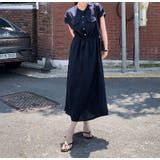 ダークブルー | リボンサイドスリット半袖ワンピース | Ulysses
