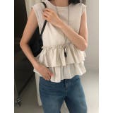 ベージュ | リボン袖なしストライプシャツトップス | Ulysses