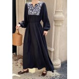 ブラック | リボン刺繍長袖ワンピース | Ulysses