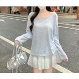 リボン長袖ボーダーTEEトップス | Ulysses | 詳細画像1