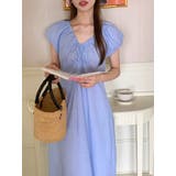 ブルー | リボン半袖Vネックワンピース | Ulysses