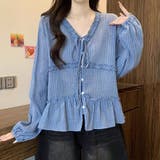 ブルー | リボン長袖チェック柄シャツ | Ulysses