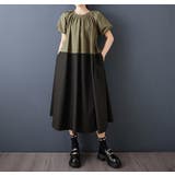 カーキ | ランタンスリーブ切り替えワンピース | Ulysses