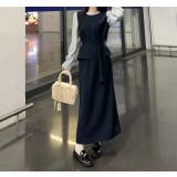 ネイビー | レイヤード風長袖トップススカートセットアップ | Ulysses