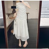 ベージュ | 半袖重工チュール切り替えワンピース | Ulysses