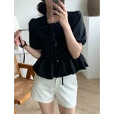 ブラック | リボン半袖シングルブレストシャツトップス | Ulysses