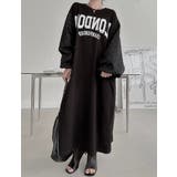 ブラック | ランタンスリーブオーバーサイズロゴスウェットワンピース | Ulysses