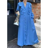 ブルー | フリル長袖シングルブレストワンピース | Ulysses