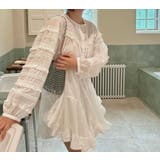 ホワイト | レース切り替え長袖ショートワンピース | Ulysses