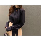 ネイビー | リボンノーカラーシャツトップス | Ulysses