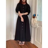 ブラック | リボン長袖シングルブレストシャツワンピース | Ulysses