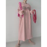 ピンク | コーデュロイ長袖プリントワンピース | Ulysses