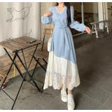 リボンVネック切り替えチュールワンピース | Ulysses | 詳細画像1