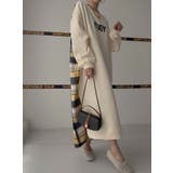 ベージュ | スウェット切り替えチェック柄長袖ワンピース | Ulysses