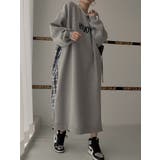 グレー | スウェット切り替えチェック柄長袖ワンピース | Ulysses