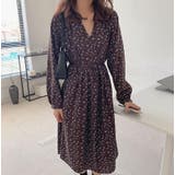 ブラウン | 花柄リボン長袖ワンピース | Ulysses