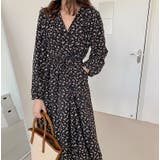 ブラック | 花柄リボン長袖ワンピース | Ulysses